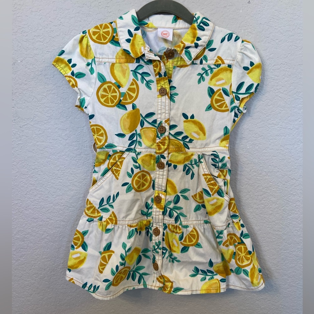 Wonder Nation Lemon Summer Cotton Button Dress Size XS Size 4/5